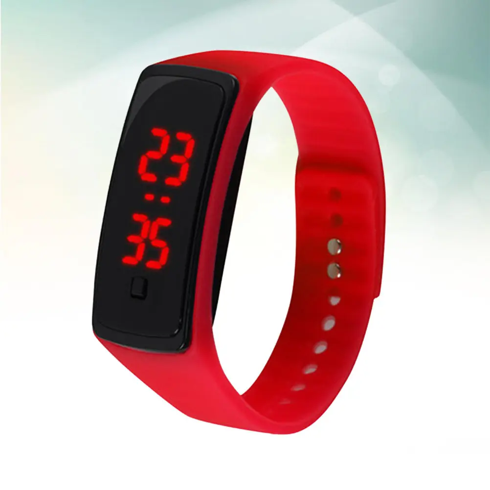 Children Outdoor Wrist Watches Red Fashion Unisex LED Digital Student Silicone Band Running Sport Watch Clear Time Date Display