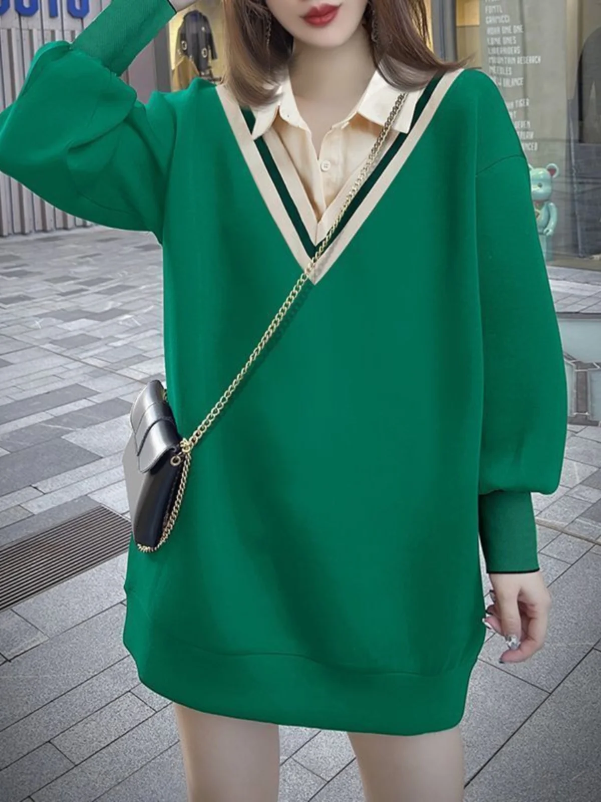 ゆったりとしたカジュアルなスウェットシャツ レディース 春秋 薄手 バブルスリーブ パーカー カジュアル ドクター風 スリープラスサイズ 大きいサイズ 太め MM300 P...