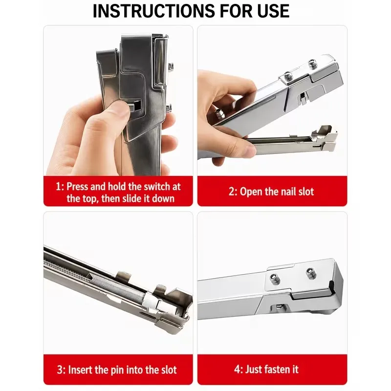 Handheld Nail Gun, Manual Nail Gun for Furniture, Woodworking, and Decoration, Used for Fastening Wires, with Ergonomic Grip, Alloy Steel Structure (with 2000 Nails/Without Nails)