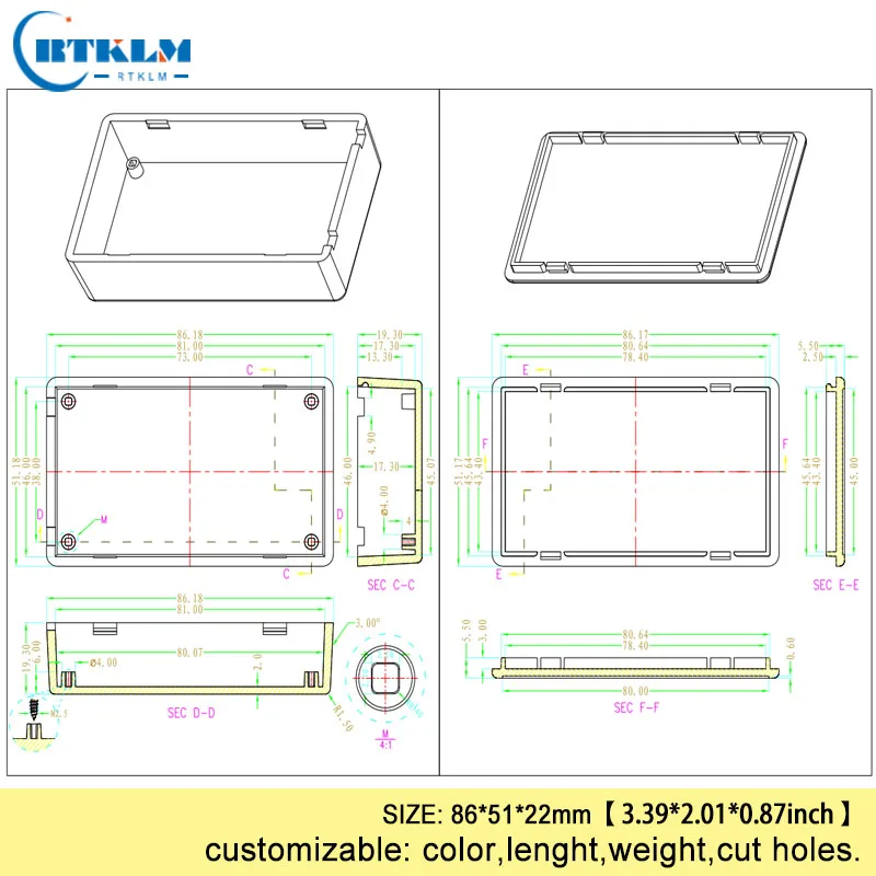 Electronics Plastic Case Plastic Housing Connectors Desktop Box Plastic Enclosure 86*51*22mm