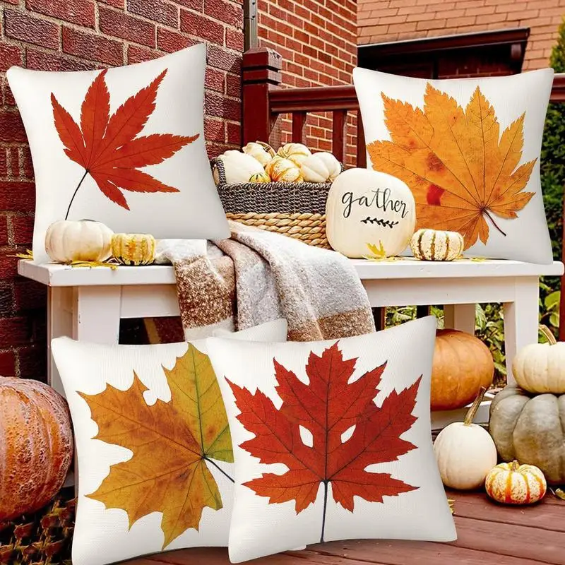 

Fall Throw Pillow Covers 18x18 Outdoor Farmhouse Autumn Harvest Eucalyptus Decor Set Of 4 Pumpkin Maple Throw Covers Hello Fall