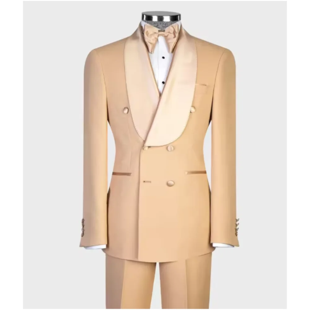 

Solid Color Suits for Man 2 Pieces Shawl Lapel Business Wedding Blazer Pants Formal Double Breasted Party Custom Male Outfits