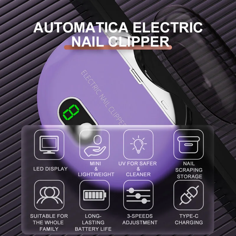 Electric Nail Clipper 3-Speed for Baby All Ages Storage Travel Gift Safe 1 Pcs Rechargeable Auto Nail Trimmer Nail Care Tool