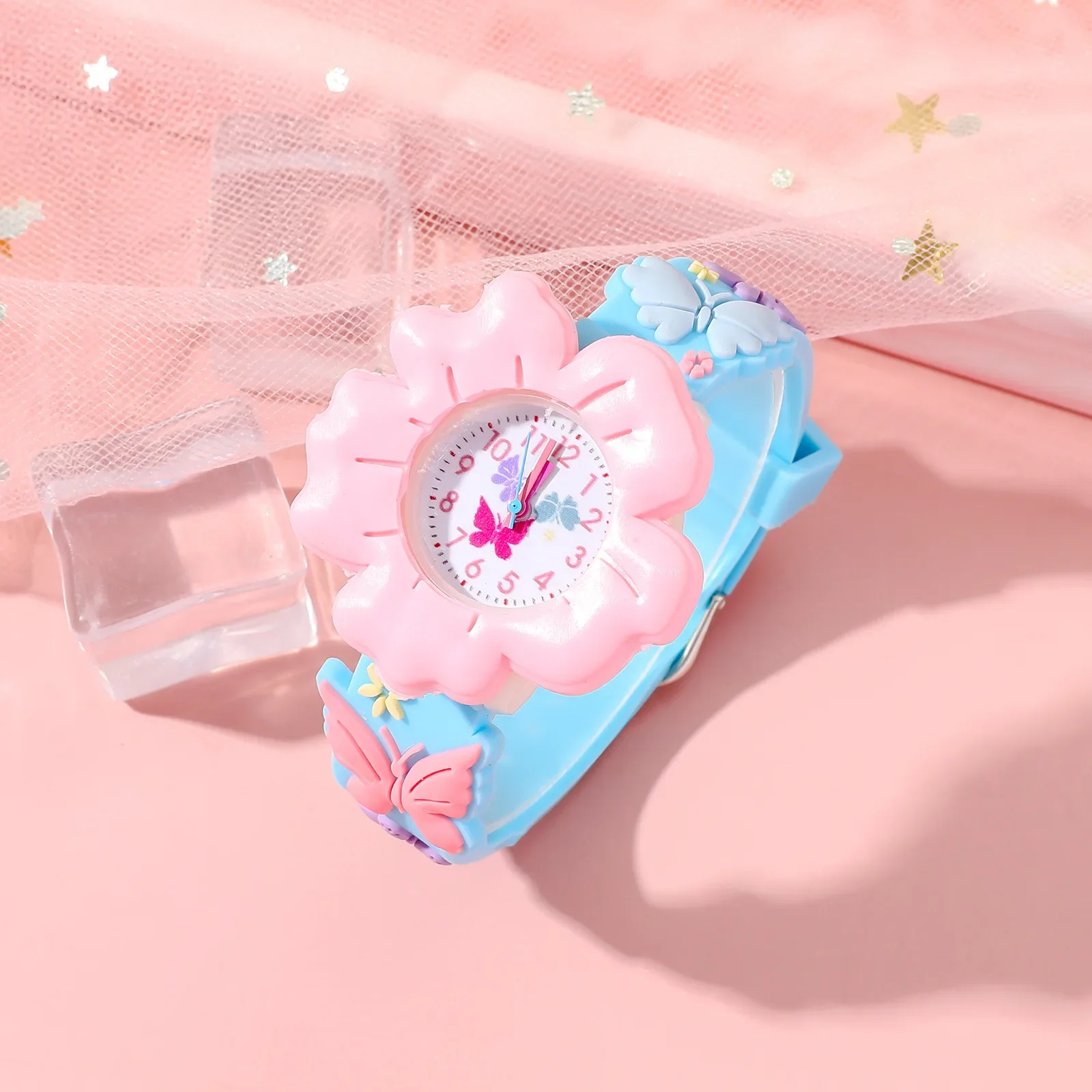 Kinder 3d Mode Eenvoudige Bloem Kinder Quartz Horloge Cartoon Bloem Vlinder Siliconen Quartz Polshorloges Kid 'S Horloge