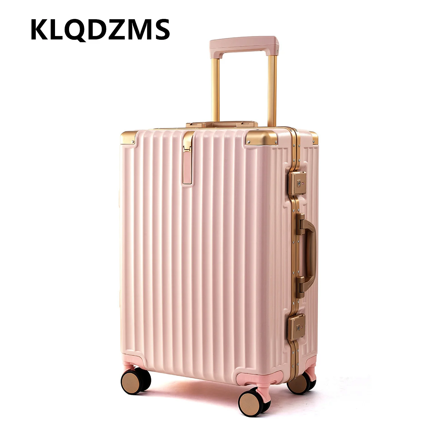 

Чемодан KLQDZMS с алюминиевой рамой, высококачественный, для ручной клади, мужской, на колесиках, 20, 22, 24, 26 дюймов, из ABS+PC, женский, на колесах, багаж