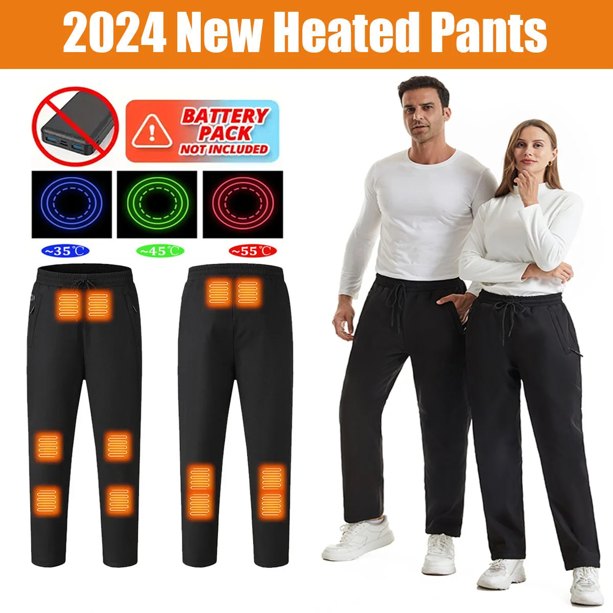 2024 New Heated Pants, Winter Warm Outdoor USB Electric Heated Pants with 12 Carbon Fiber Heating Pads, 3 Temperature Levels