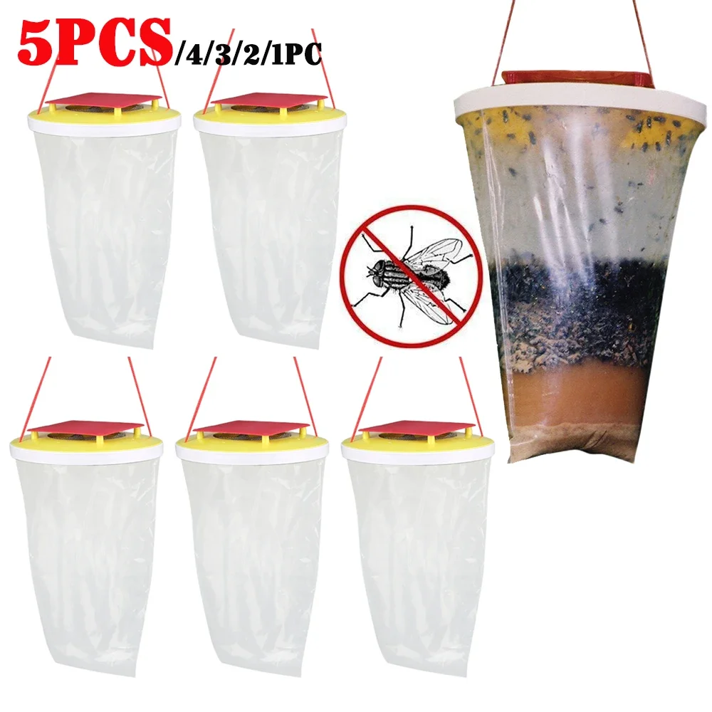 

1-5PCS Outdoor Fly Trap Garden Hanging Fly Catcher Non-toxic Fly Lure Bag Pest Trap With Bait To Eliminate Insect Artifact