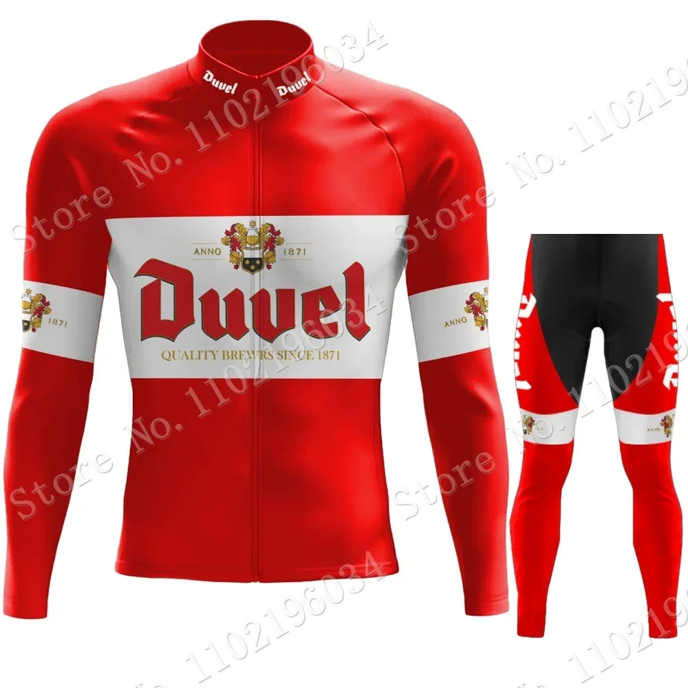 Red Duvel Team 2024 Cycling Jersey Beer Winter Set Belgium Cycling Clothing Suit Mens Long Sleeve MTB Bike Road Pants Bib Ropa