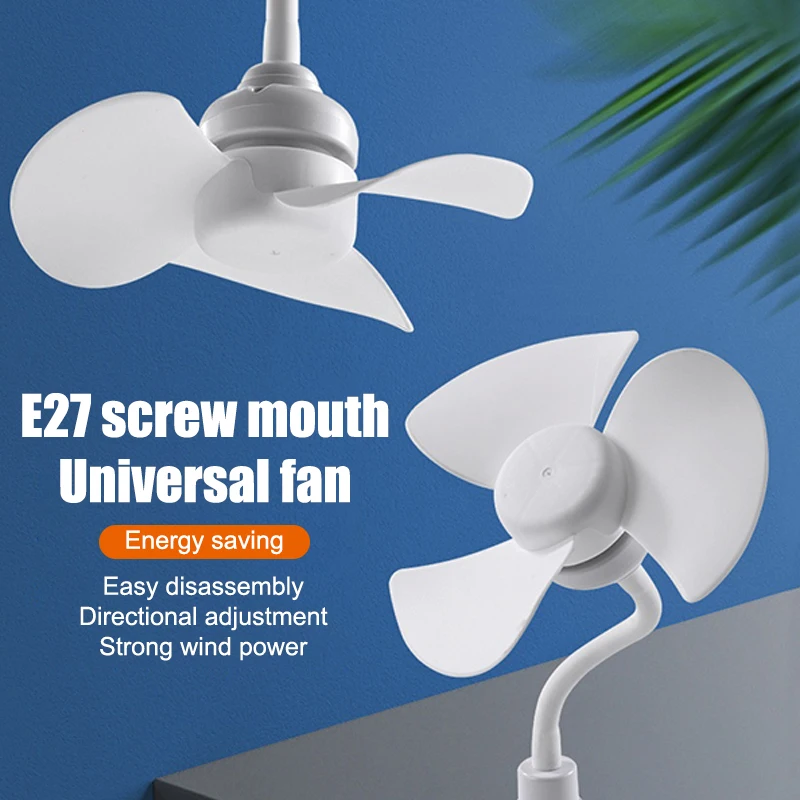 Ventilatori da soffitto portatili Mini ventilatore da tavolo 10W E27 per soggiorno camera da letto casa 360 °   Mini ventola di raffreddamento USB regolabile AC85-265V
