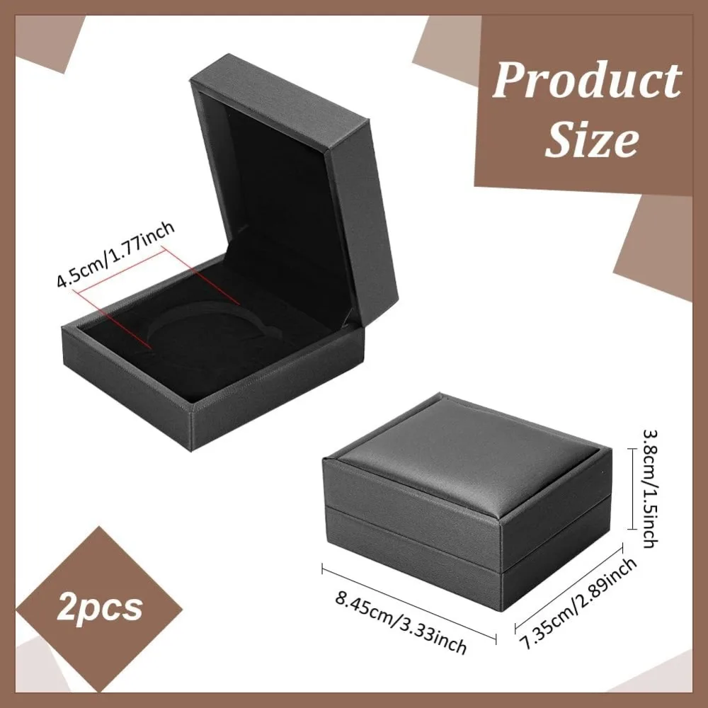 2 Pcs 30mm Coin Presentation Display Box Grey Color Rectangle PU Imitation Leather Coin Storage Boxes with Velvet Inside