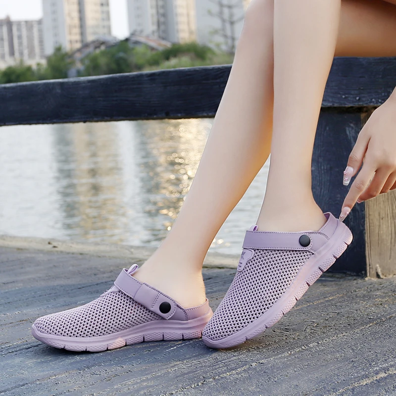 Women Mesh Slipper Summer Walking Shoes Loafers Outdoor Light Flats Black Breathable Sports Sneakers Soft Comfortable Size 35-43