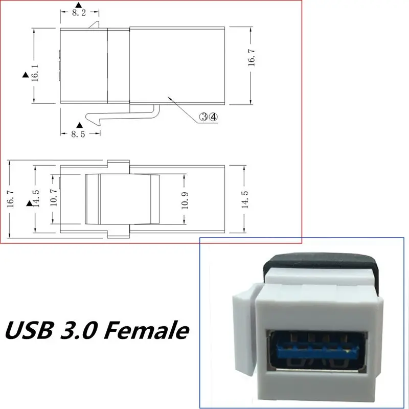 USB 3.0 Female to Female With Buckle Panel Cable, USB Wall Plug, USB Direct Insertion Panel Cable, USB 3.0 With Cable Socket