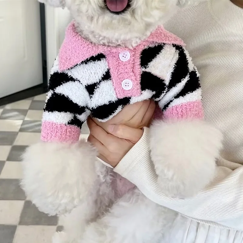 Autumn/Winter Pet Knitted Sweater Teddy Cat Diamond Checkered Plush Bottom Shirt Compared To Bear Dog Clothes Small Dog Clothing