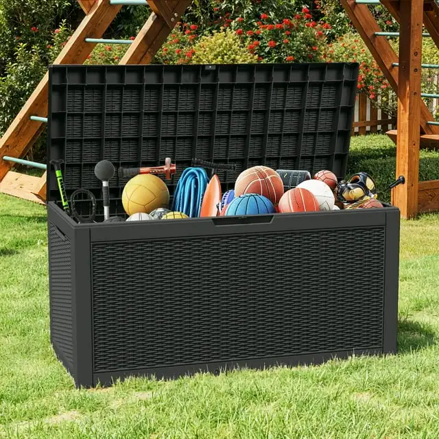 

60 Gallon Outdoor Resin Deck Box,Weatherproof&Lockable Rattan Storage Box for Garden Patio, Black