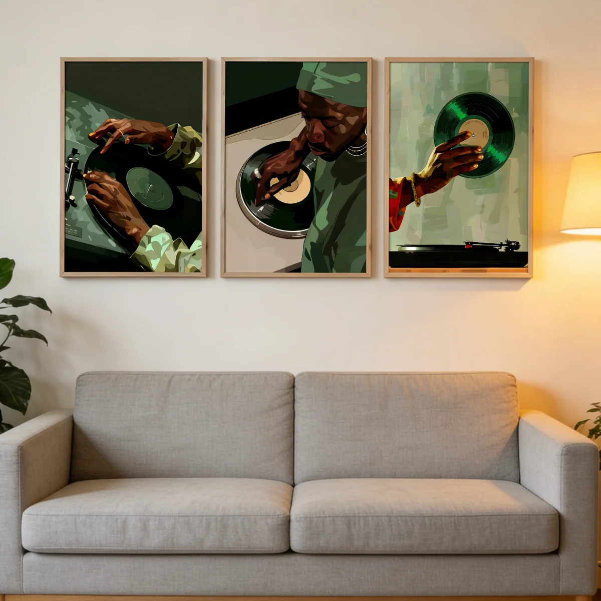 3PCS frameless  /set Black Man DJ Vinyl Record Canvas Prints Poster Modern Hip Hop Music Trendy Art Prints Living Room Wall Art view 6