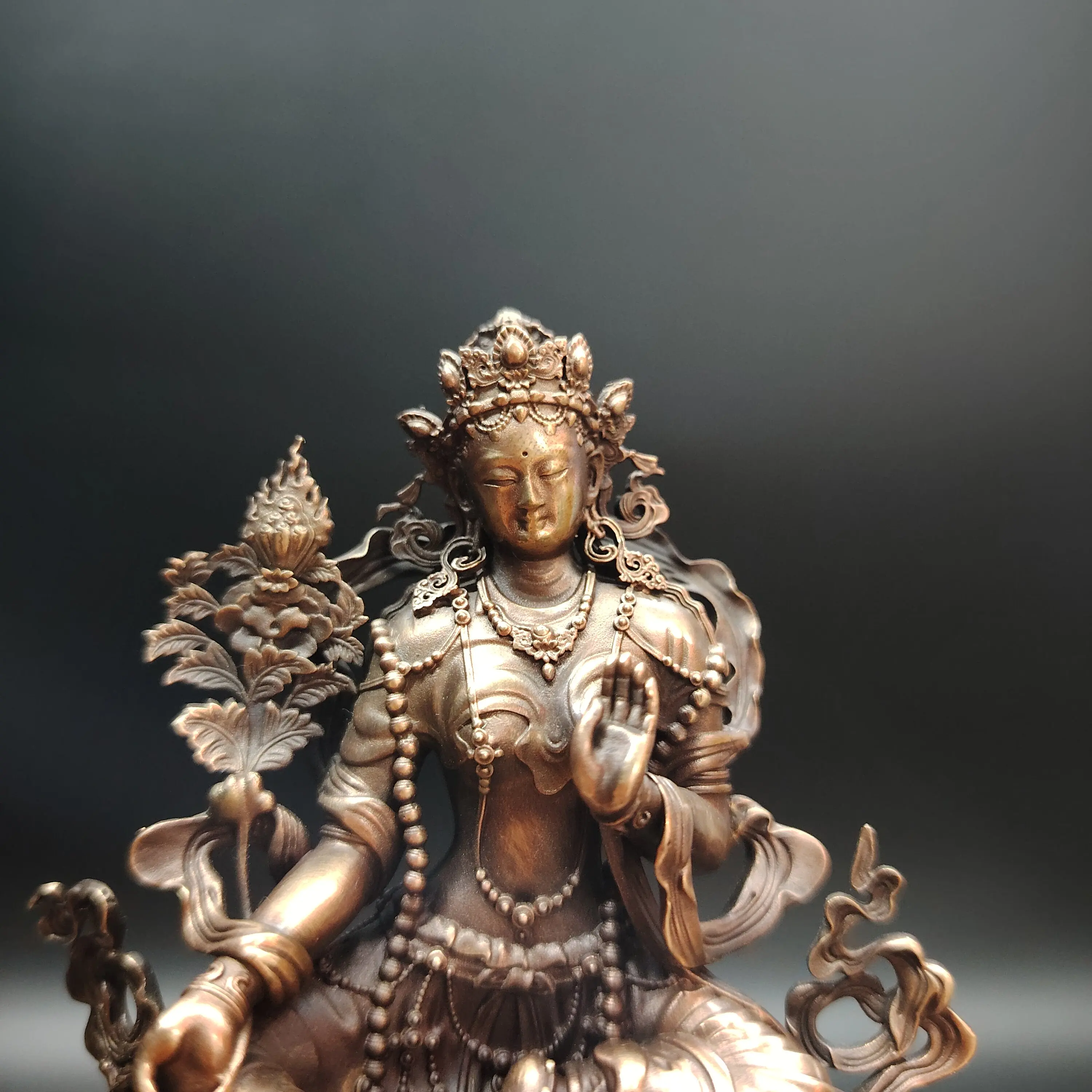 Antique Nepal Craft Pure Antique Copper Vasudhara Wealth Goddess Statue 10cm Home Altar Blessing