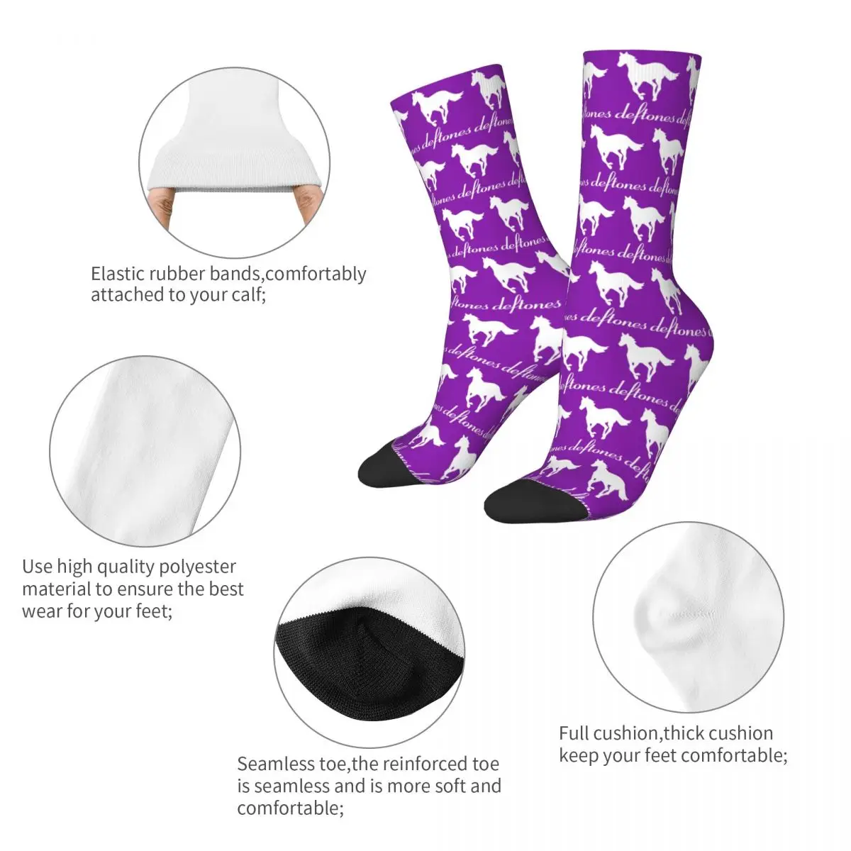 PP Skull Deftone White Ohms Around (5) Socks Harajuku Sweat Absorbing Stockings All Season Long Socks for Man's Woman's Gifts