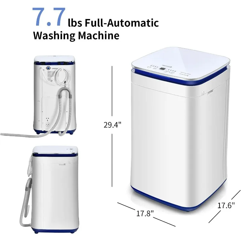 Full Automatic Washing Machine,7.7Lbs Capacity,2-in-1 Portable Washer & Spinner,3 Heating Function,Laundry Washer w/ Drain Pump