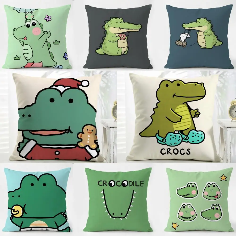 Simple Cute Cartoon Crocodiles Animals Cushion Cover Washable Linen Pillowcase Soft  for Daily Sofa Bed Home Room Decor