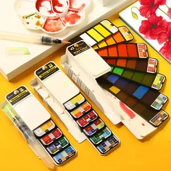 Collapsible Fan Portable Solid Watercolor Paint Set With Water Brush Pen Water Color Paints Pigment for Painting Art Supplies