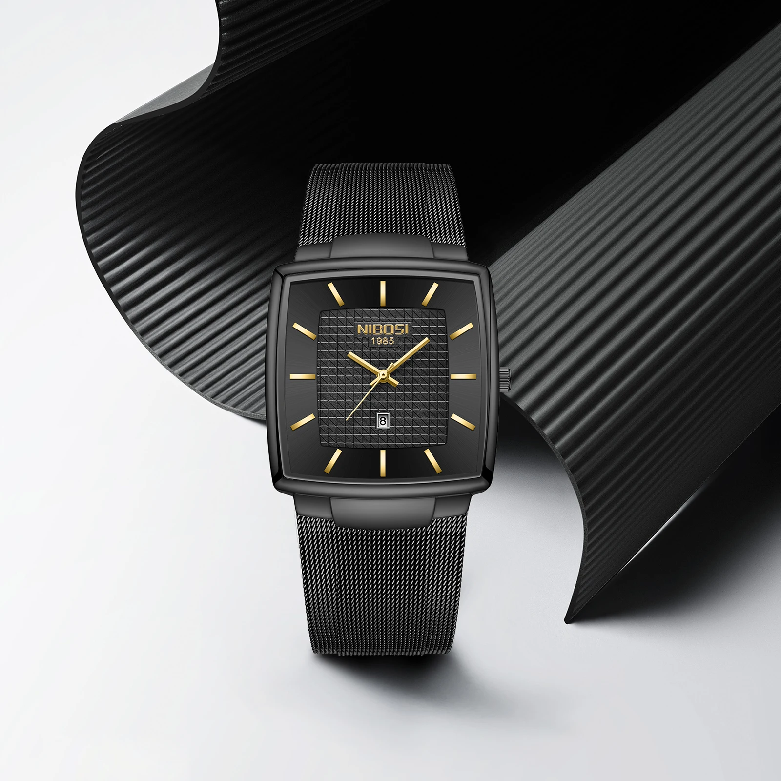 NIBOSI Mens Watches Top Brand Luxury Square Quartz Watch Men Slim Mesh Waterproof Sport Wristwatch Date Luminous Reloj Hombre