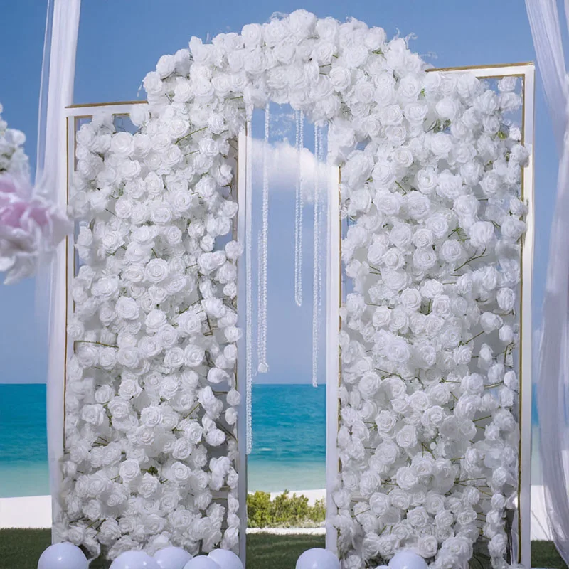 

Outdoor Wedding Decoration Artificial Pure White Rose Horn Flower Wedding Stage Background Decoration Embroidered Ball Flower