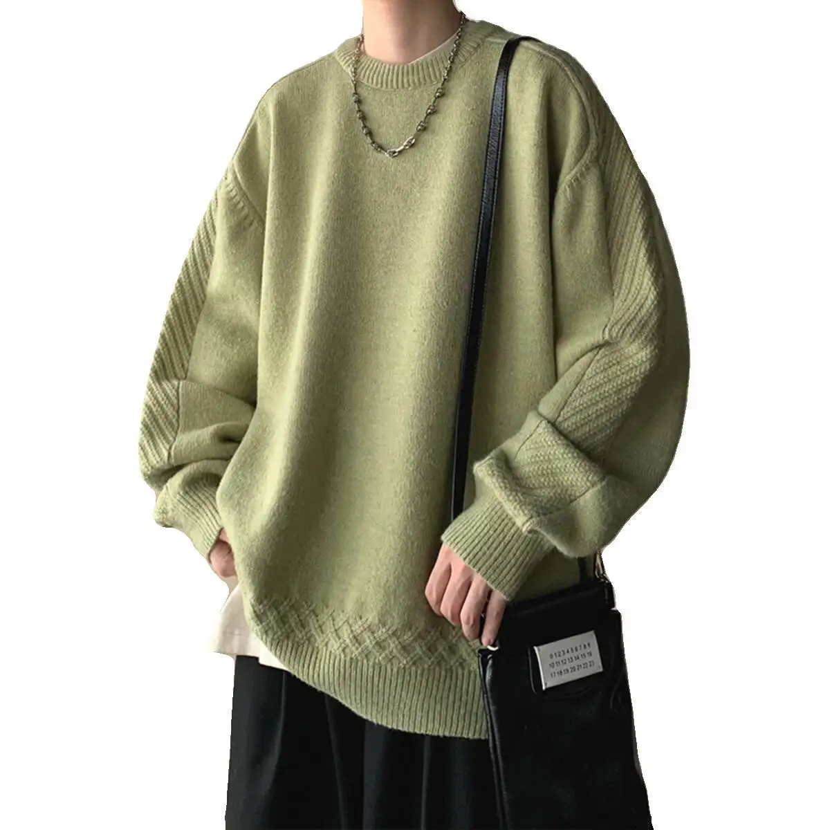Knitting Sweater Men's 2025 Autumn Winter Retro Heavyweight Crew Neck Sweater Niche Trendy Casual Loose Knit Outerwear