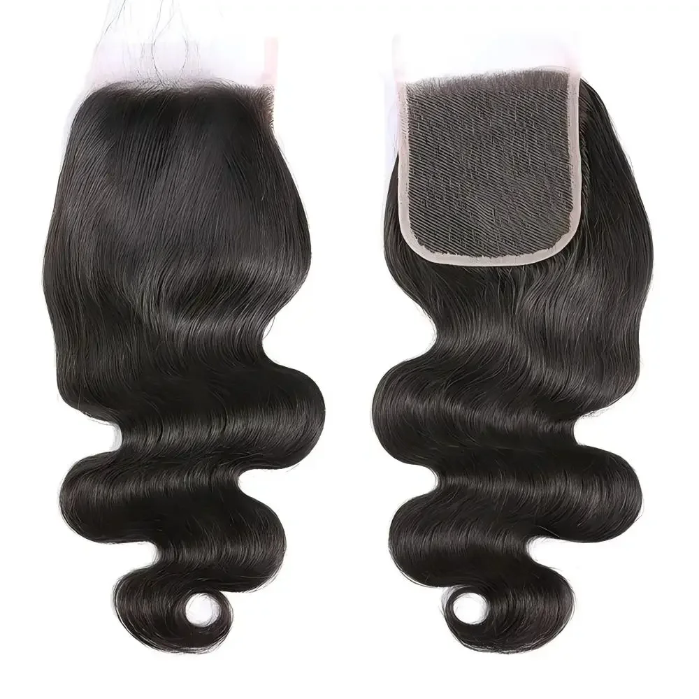 ผมปลอมแบบลูกไม้ 4x4 ยี่ห้อ Ajunlele พร้อมผมเบบี้แฮร์ ลอนบอดี้เวฟ ผมแท้บราซิล 100% แบบ HD โปร่งใส 13x4  แบบลูกไม้ด้านหน้า สีดำธรรมชาติ