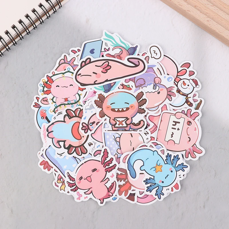 50Pcs Cartoon Animal Funny Axolotl Graffiti Waterproof Sticker Cute Stickers Laptop Luggage Scrapbook Decal Decoration