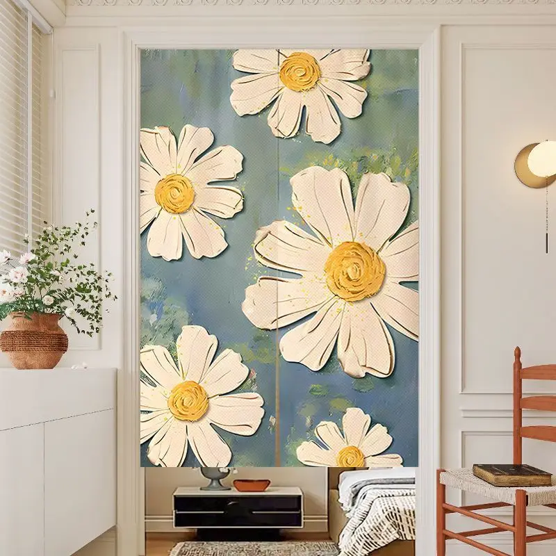 Morandi Tulip Door Curtain Fresh Cream Flowers Non Perforated Entrance Bedroom Privacy Partition Curtain