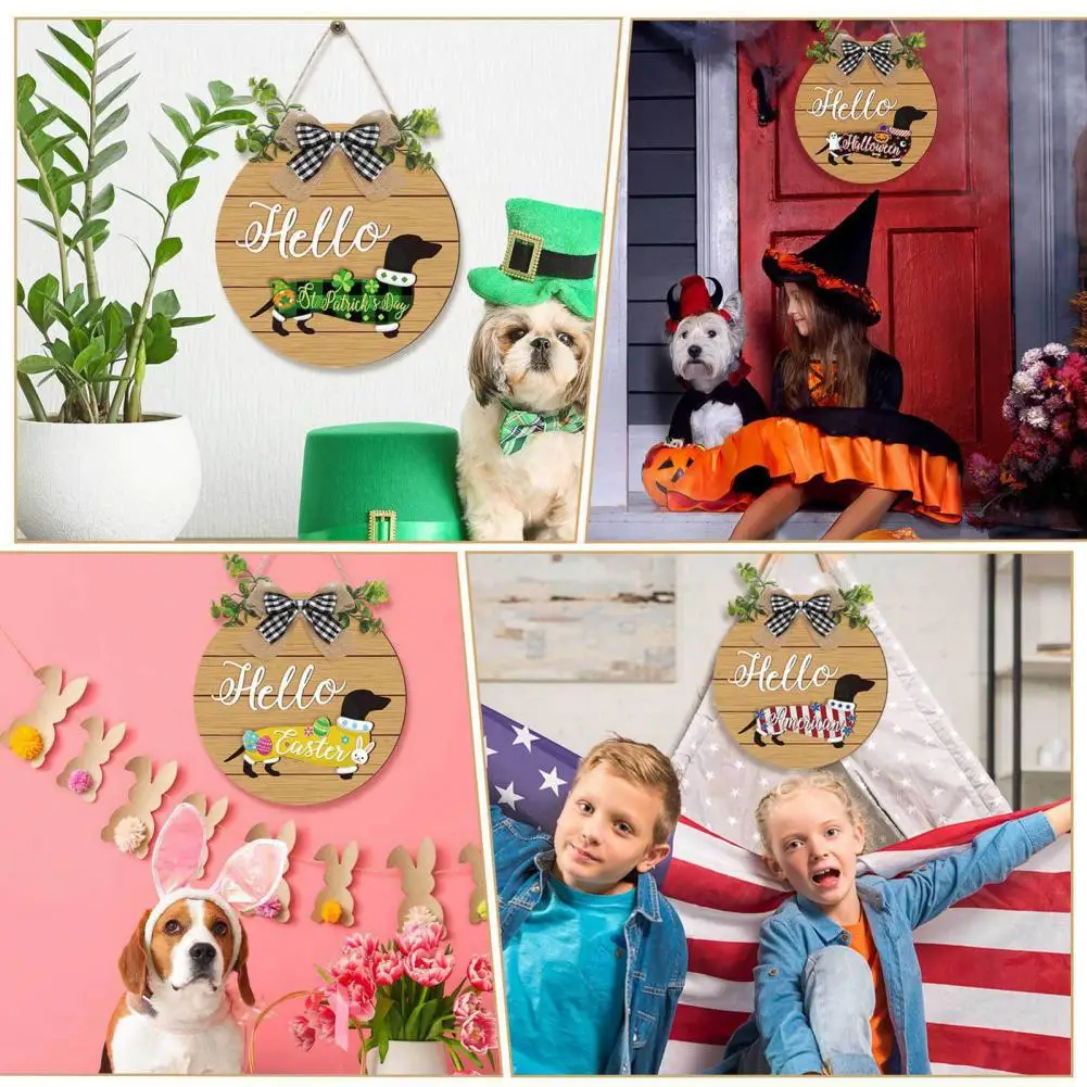 Door Plate Pendant Durable Welcome Sign Versatile Round Wooden Front Door Welcome Sign with Bow Outdoor Porch Decoration for A