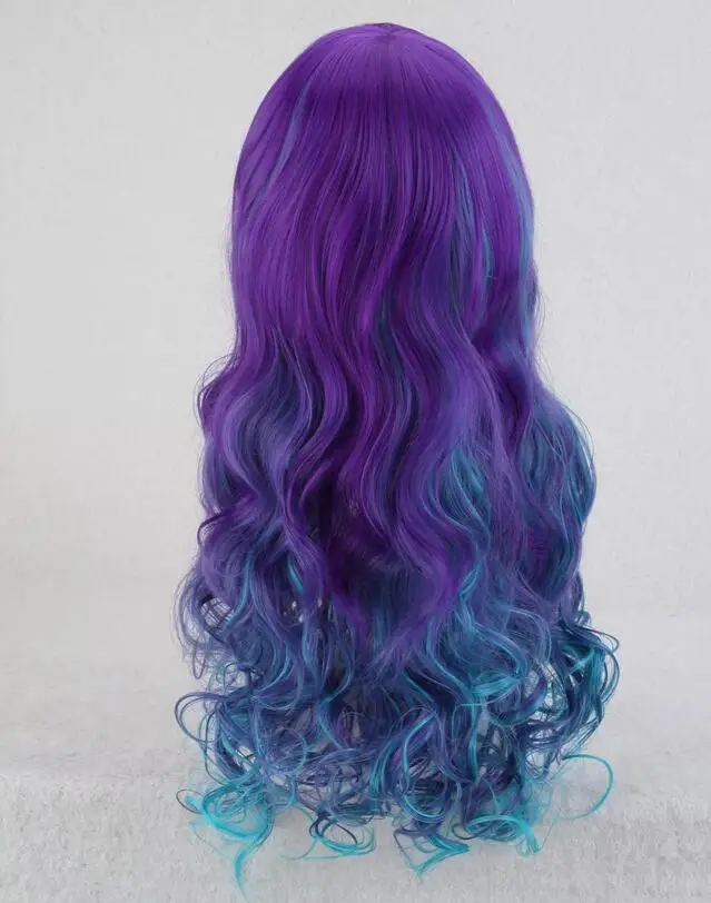 Blue Purple mixed Long Wavy Synthetic Wigs Cosplay Lolita Wigs Halloween Party