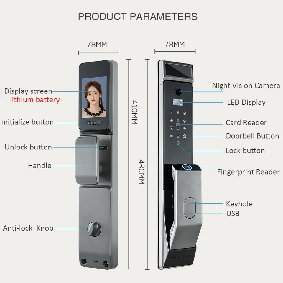 TOPTEQ X10 3D Face Recognition Smart Door Lock  Finger Print Door Lock App Bluetooth WIFI Smart Lock for Metal Door