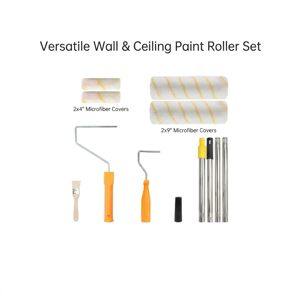 Paint Roller Brush Set Microfiber Wall Painting Tool Extendable Handle for Home Renovation DIY Interior Exterior Durable
