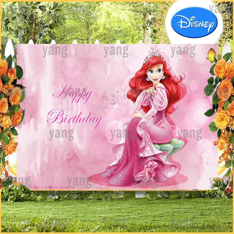 

Disney Red Hair Princess Backdrop The Little Mermaid Ariel Baby Birthday Party Decoration Pink Photography Backgrounds Banner