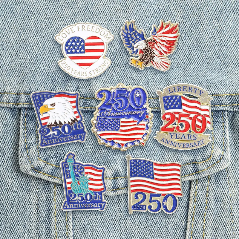 USA 250th Independence Anniversary Enamel Pins American Flag Eagle Brooches Statue of Liberty 1776-2026 Badge Jewelry Gift