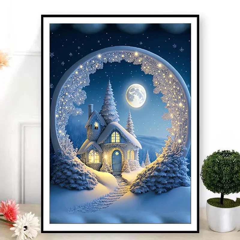 11CT 9CT Moonlight Town Winter Embroidery DIY Chinese Style Printed Kits Cross Stitch Thread Needlework Sets Home Decor Crafts