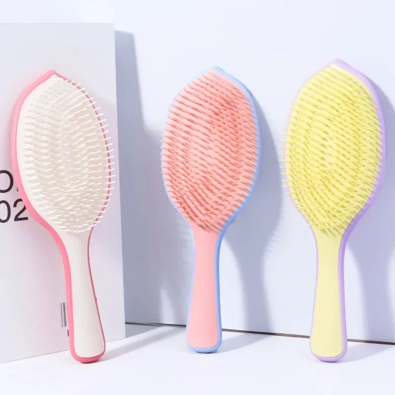 1pcs Leaf Shaped Fine Toothed Comb Hair Brush, Fluffy Skull Top Non Knotted Air Cushion Comb, Special for Real Hair Wigs