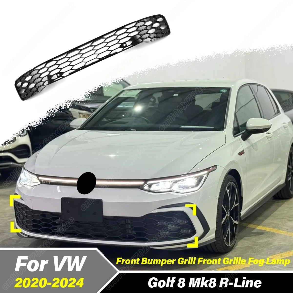 Für Volkswagen Golf 8 Mk8 R-Line 2020 2021 2022 2023 2024 GTI-Style Auto Frontstoßstange Unterer Kühlergrill Nebelscheinwerfer-Rahmen Zubehör-Kit