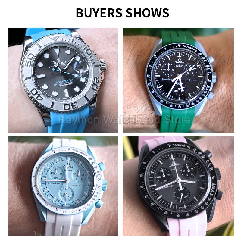 For Rolex Black Green Submariner Daytona Seiko 20mm Silicone Watch Strap with Curved Contour Stainless Steel Clasp Black Green view 3