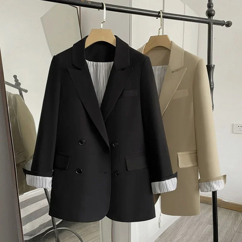 

2023 New Spring Autumn Blazer Jacket Women Korean Double-breasted Elegant Long Sleeve Office Lady Suit Blazers Female Outerwea