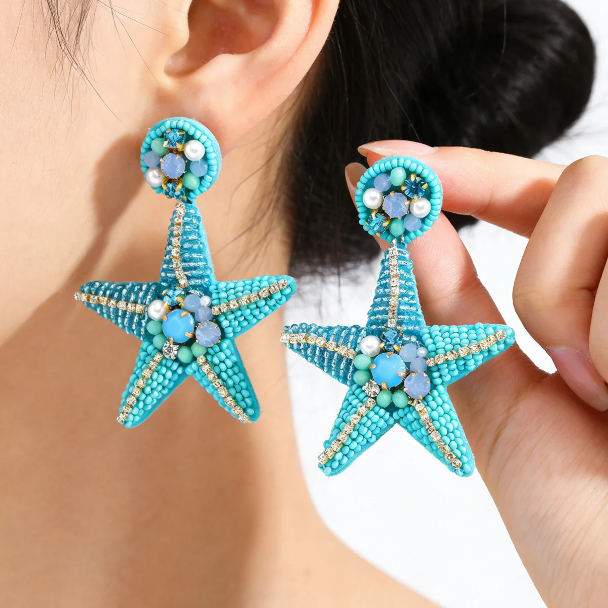 Summer trend starfish handmade rice bead earrings personalized ocean style casual versatile shell shape earrings
