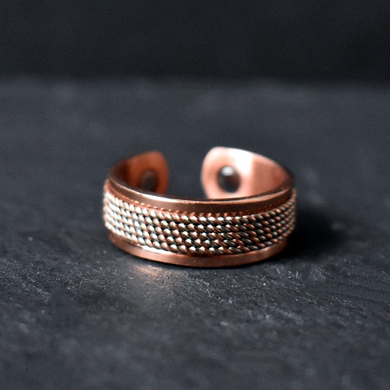 Solid Pure Copper Magnetic Ring Adjustable Open Band Vintage Style Unisex Wellness Energy Balance Jewelry Gift for Men Women