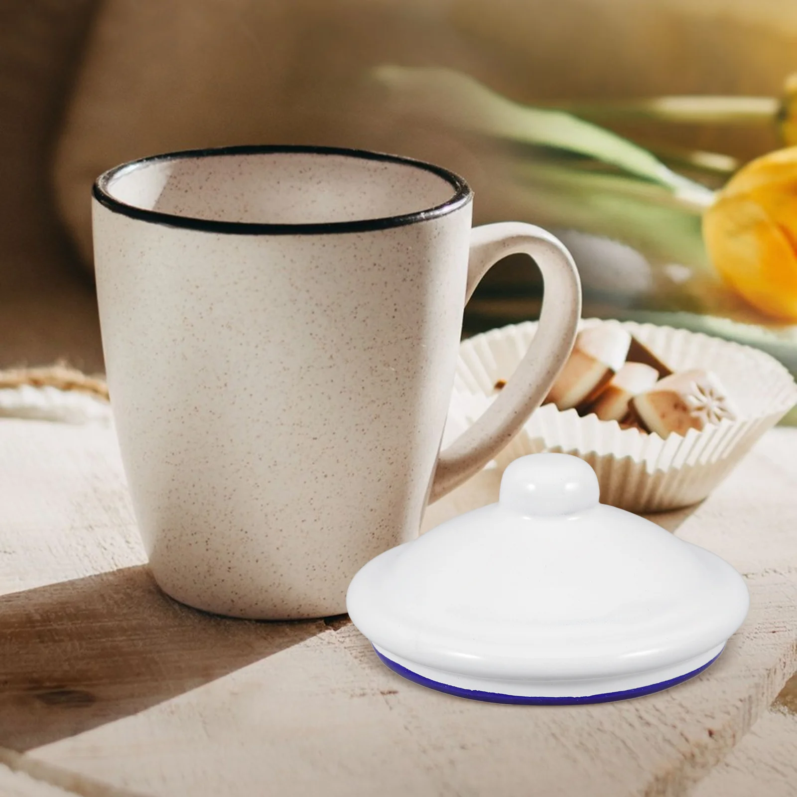 

4pcs Enamel Coffee Cups with Lids Thermal Insulated Mugs Tea Infuser Porcelain White