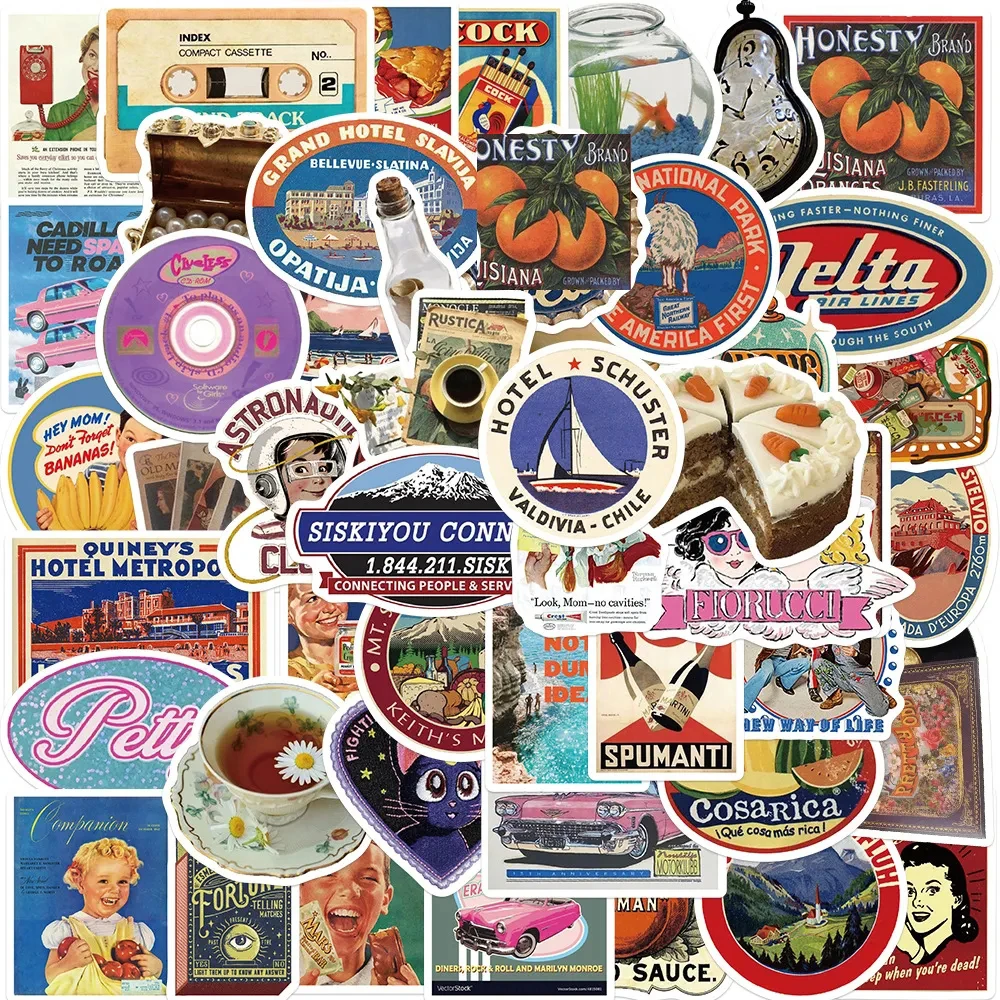 

10/30/50pcs Retro Europe and American Style Posters Stickers Aesthetic Decals Decoration DIY Suitcase Guitar Phone Sticker Packs