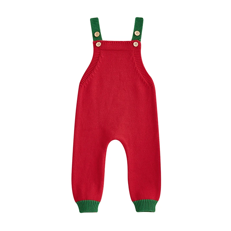 

Baby Knit Overall Romper Contrast Colors Christmas Sleeveless Jumpsuit for Newborn Girls Boy Cute Clothes