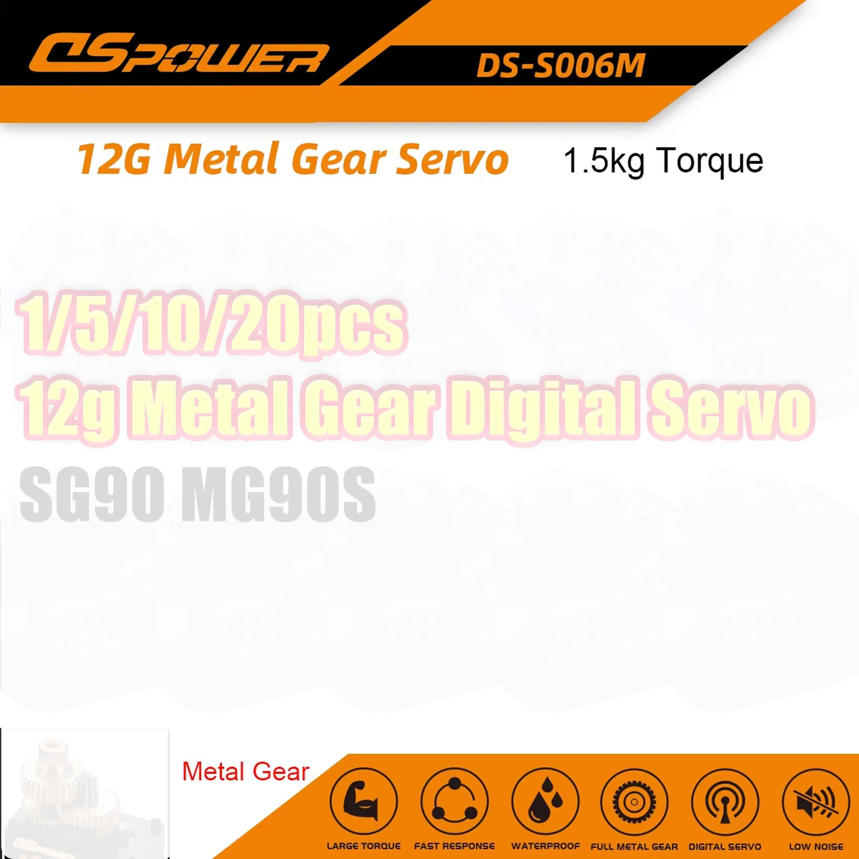 1/5/10/20pcs DSpower 12g Metal Gear Mini Digital Servo SG90 MG90S for 450 Helicoper SCX24 RC Car WLtoys K969 K989 K999 Airplane