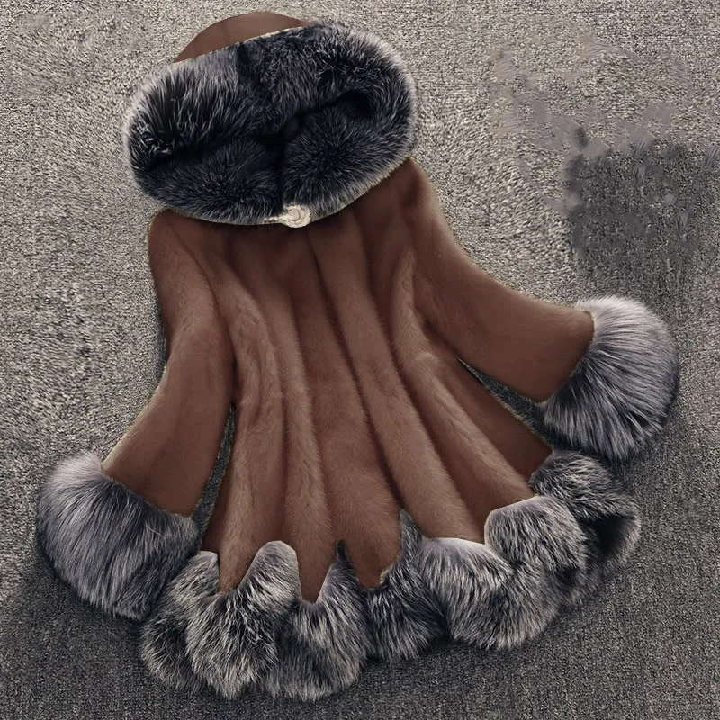 2025 ملابس نسائية موضة تقليد معطف بياقة من فرو الثعلب شتاء جديد 1117
