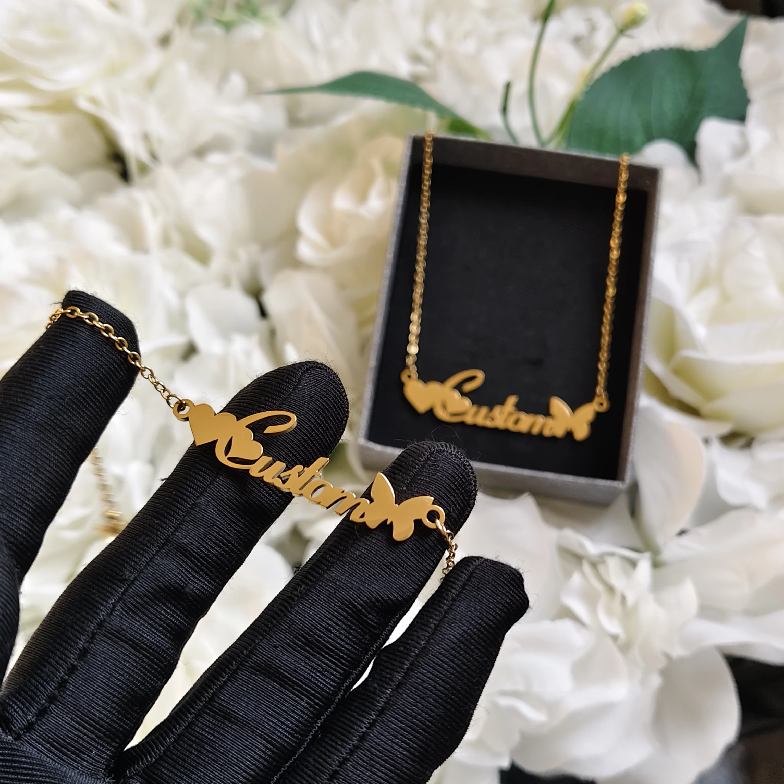 

DHQH New Wholesale Personalized Name/Logo Set Customized Letter Necklace Bracelet Set Birthday Gift Manufacturer Direct Sales