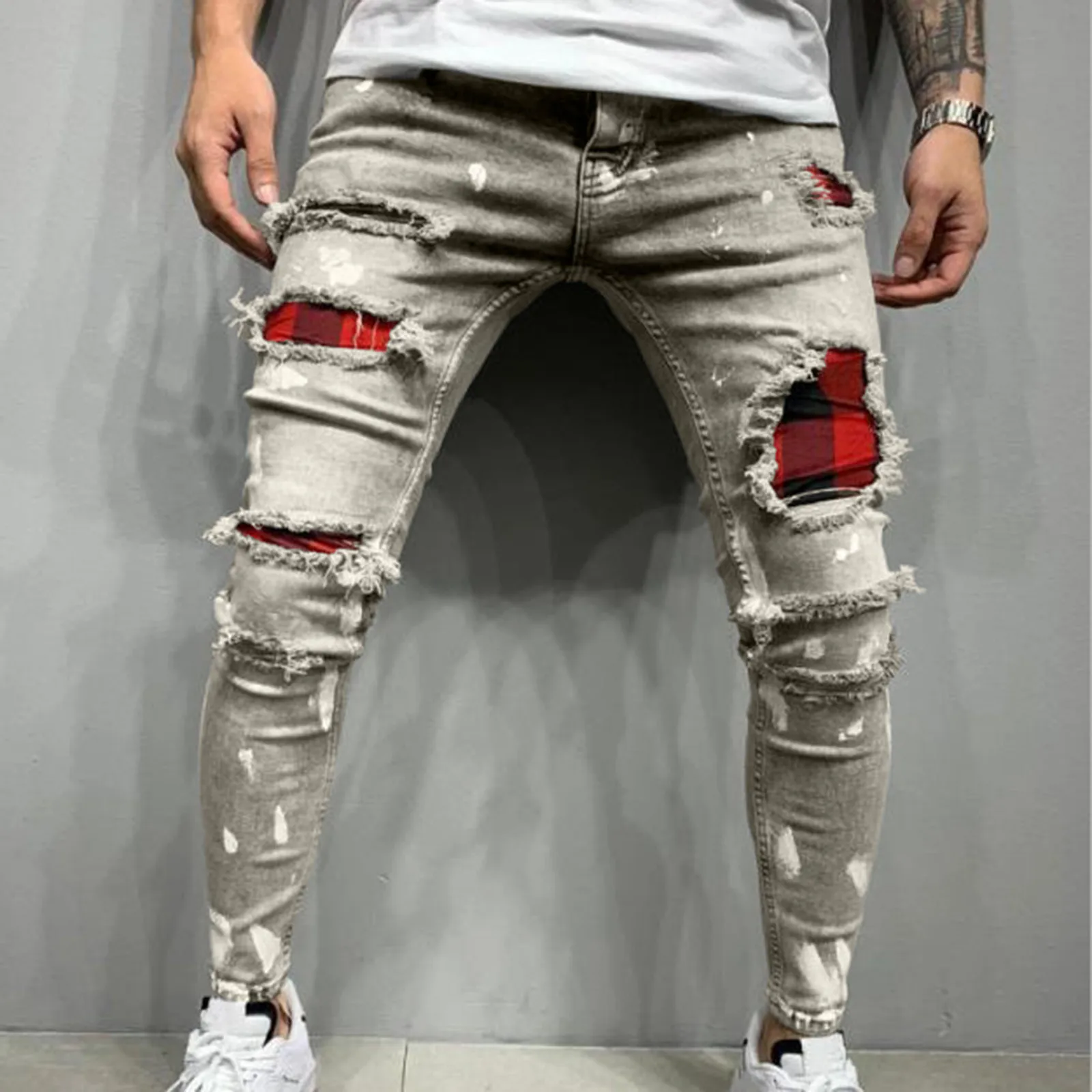 

Mens Jeans With Lacquer Tears Fashionable And Popular Jeans Tie Band